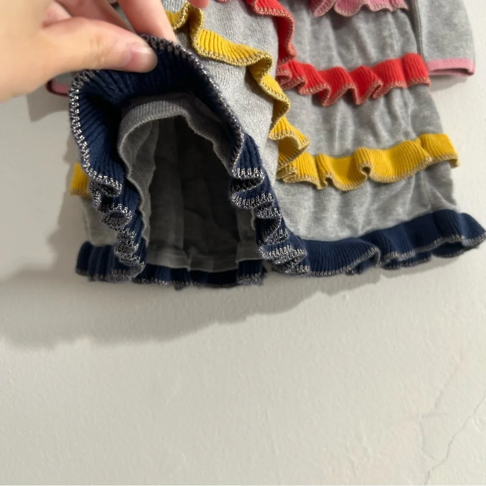 Mini Boden Grey Rainbow Ruffle Tiered Sweater Dress Size 7-8 Years